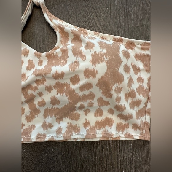 NWT AERIE TAN AND CREAM BANDEAU TIE NECK SWIM TOP - Size Large SKU:98 - Picture 2 of 5